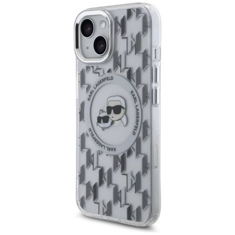 Etui Karl Lagerfeld IML Monogram Karl & Choupette Head MagSafe na iPhone 15 - przezroczyste