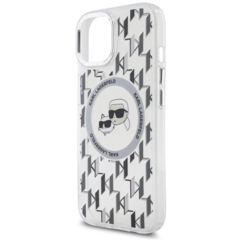 Etui Karl Lagerfeld IML Monogram Karl & Choupette Head MagSafe na iPhone 15 - przezroczyste