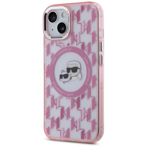 Etui Karl Lagerfeld IML Monogram Karl & Choupette Head MagSafe na iPhone 15 - różowe