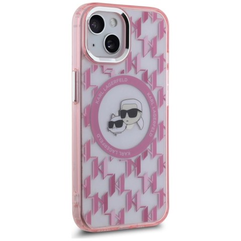 Etui Karl Lagerfeld IML Monogram Karl & Choupette Head MagSafe na iPhone 15 - różowe