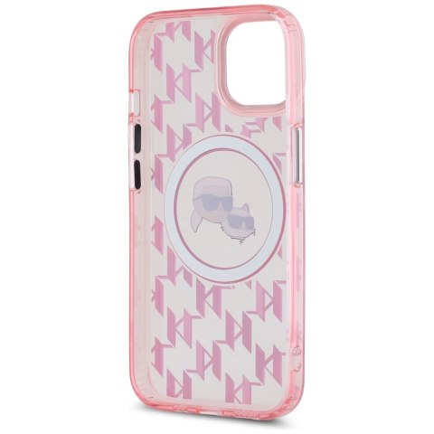 Etui Karl Lagerfeld IML Monogram Karl & Choupette Head MagSafe na iPhone 15 - różowe