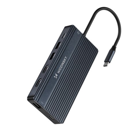 Hub USB-C 14 w 1 Wozinsky WDS03Y5S wielofunkcyjny, aluminiowy, do 3 monitorów, z kablem 15 cm - szary