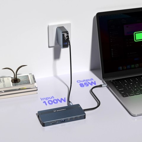 Hub USB-C 14 w 1 Wozinsky WDS03Y5S wielofunkcyjny, aluminiowy, do 3 monitorów, z kablem 15 cm - szary