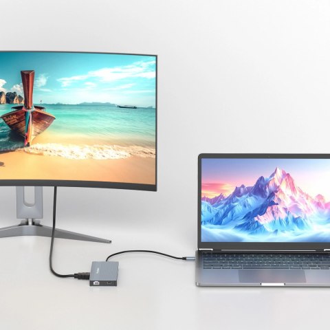 Hub USB-C 14 w 1 Wozinsky WDS03Y5S wielofunkcyjny, aluminiowy, do 3 monitorów, z kablem 15 cm - szary