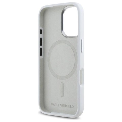 Etui Karl Lagerfeld Silicone Initial Metal Logo MagSafe na iPhone 16 - białe