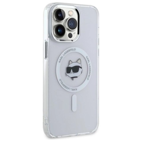 Etui Karl Lagerfeld IML Metal Choupette Head MagSafe na iPhone 13 Pro - białe
