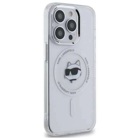 Etui Karl Lagerfeld IML Metal Choupette Head MagSafe na iPhone 14 Pro - białe
