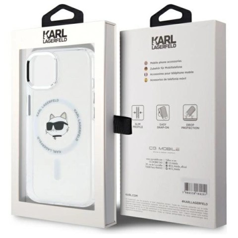 Etui Karl Lagerfeld IML Metal Choupette Head MagSafe na iPhone 15 Plus - białe