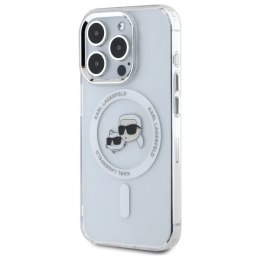 Etui Karl Lagerfeld IML Metal Karl&Choupette Head MagSafe na iPhone 15 Pro Max - białe