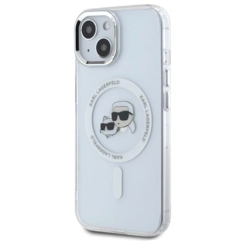 Etui Karl Lagerfeld IML Metal Karl&Choupette Head MagSafe na iPhone 15 - białe