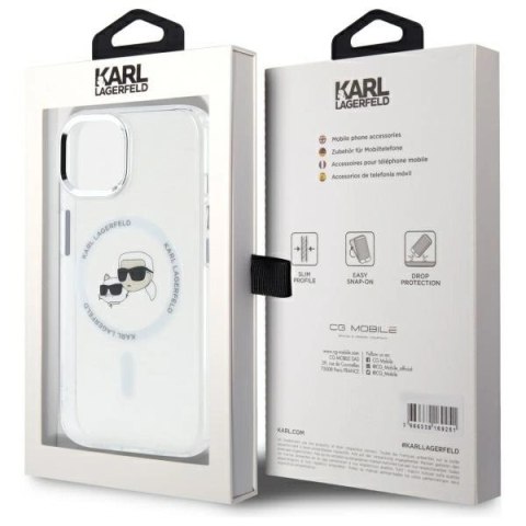 Etui Karl Lagerfeld IML Metal Karl&Choupette Head MagSafe na iPhone 15 - białe