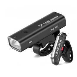 Zestaw lampek rowerowych Wozinsky WSBLB2 przednia (400 lm) USB-C i tylna USB micro - czarny
