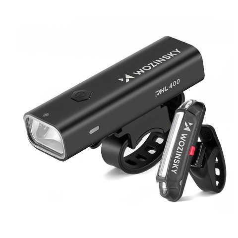 Zestaw lampek rowerowych Wozinsky WSBLB2 przednia (400 lm) USB-C i tylna USB micro - czarny