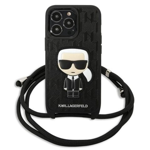 Etui Karl Lagerfeld Leather Monogram Patch and Cord Iconik na iPhone 13 Pro / 13 - czarne