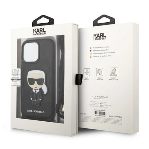 Etui Karl Lagerfeld Leather Monogram Patch and Cord Iconik na iPhone 13 Pro / 13 - czarne