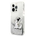 Etui Karl Lagerfeld Liquid Glitter Choupette Fun na iPhone 13 Pro Max 6,7" - srebrne