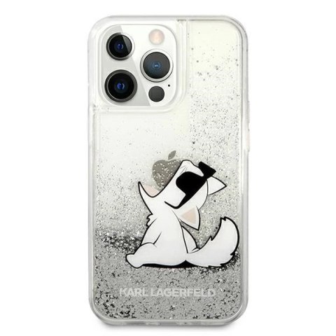 Etui Karl Lagerfeld Liquid Glitter Choupette Fun na iPhone 13 Pro Max 6,7" - srebrne