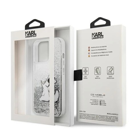 Etui Karl Lagerfeld Liquid Glitter Choupette Fun na iPhone 13 Pro Max 6,7" - srebrne