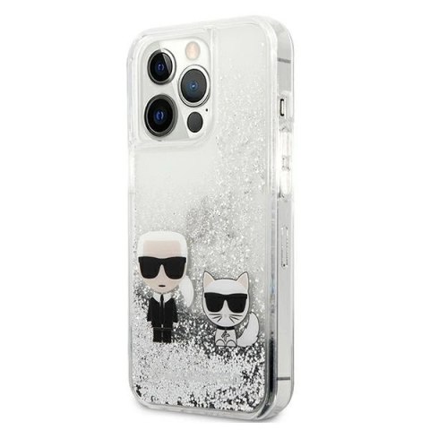 Etui Karl Lagerfeld Liquid Glitter Karl&Choupette na iPhone 13 Pro Max 6,7" - srebrne
