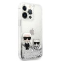 Etui Karl Lagerfeld Liquid Glitter Karl&Choupette na iPhone 13 Pro Max 6,7" - srebrne