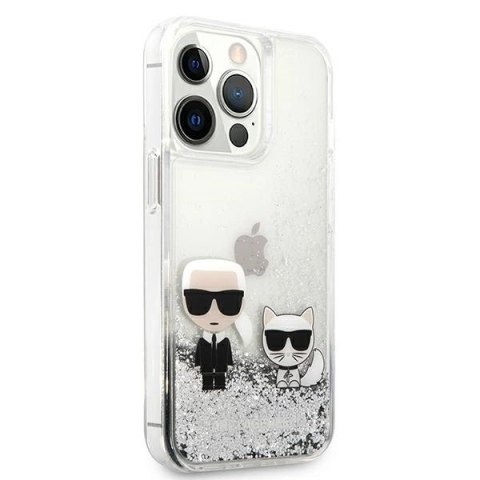 Etui Karl Lagerfeld Liquid Glitter Karl&Choupette na iPhone 13 Pro Max 6,7" - srebrne
