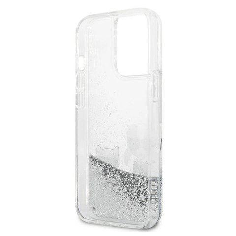 Etui Karl Lagerfeld Liquid Glitter Karl&Choupette na iPhone 13 Pro Max 6,7" - srebrne