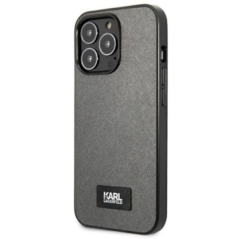 Etui Karl Lagerfeld Saffiano Plaque na iPhone 13 Pro Max 6,7" - srebrne