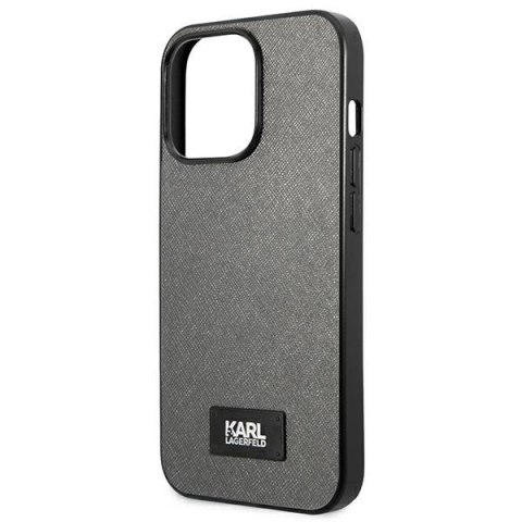 Etui Karl Lagerfeld Saffiano Plaque na iPhone 13 Pro Max 6,7" - srebrne