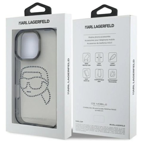 Etui Karl Lagerfeld IML Rhinestones Karl Head na iPhone 16 Pro Max 6.9" - czarne