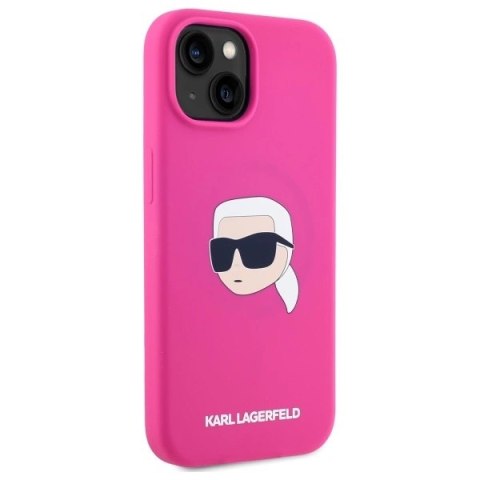Etui Karl Lagerfeld Silicone Karl Head Print MagSafe na iPhone 15 6.1" - fuksja