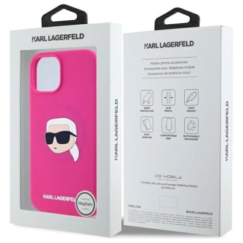 Etui Karl Lagerfeld Silicone Karl Head Print MagSafe na iPhone 15 6.1" - fuksja