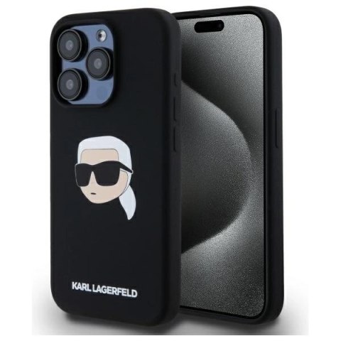 Etui Karl Lagerfeld Silicone Karl Head Print MagSafe na iPhone 15 Pro 6.1" - czarne