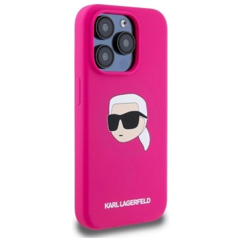 Etui Karl Lagerfeld Silicone Karl Head Print MagSafe na iPhone 15 Pro 6.1" - fuksja