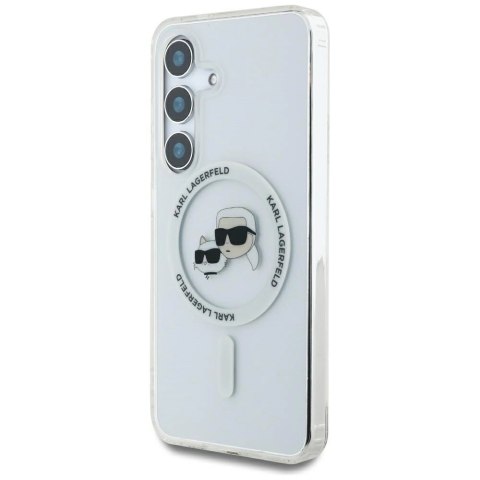 Etui Karl Lagerfeld Button Karl & Choupette Heads Printed Logo MagSafe Samsung Galaxy S25 biały