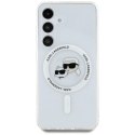 Etui Karl Lagerfeld Button Karl & Choupette Heads Printed Logo MagSafe Samsung Galaxy S25 biały