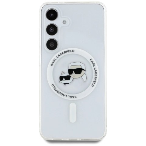Etui Karl Lagerfeld Button Karl & Choupette Heads Printed Logo MagSafe Samsung Galaxy S25 biały