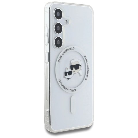 Etui Karl Lagerfeld Button Karl & Choupette Heads Printed Logo MagSafe Samsung Galaxy S25 biały