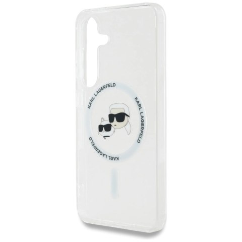 Etui Karl Lagerfeld Button Karl & Choupette Heads Printed Logo MagSafe Samsung Galaxy S25 biały