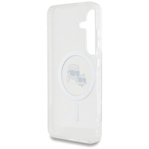Etui Karl Lagerfeld Button Karl & Choupette Heads Printed Logo MagSafe Samsung Galaxy S25 biały