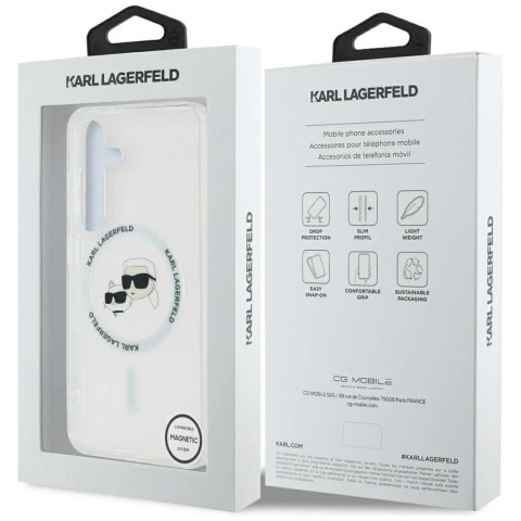 Etui Karl Lagerfeld Button Karl & Choupette Heads Printed Logo MagSafe Samsung Galaxy S25 biały
