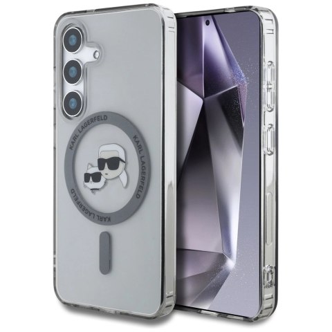 Etui Karl Lagerfeld Button Karl & Choupette Heads Printed Logo MagSafe Samsung Galaxy S25 czarny