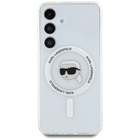 Etui Karl Lagerfeld Button Karl Head Printed Logo MagSafe Samsung Galaxy S25 biały