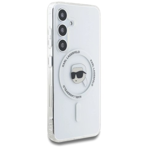 Etui Karl Lagerfeld Button Karl Head Printed Logo MagSafe Samsung Galaxy S25 biały