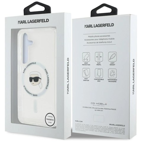 Etui Karl Lagerfeld Button Karl Head Printed Logo MagSafe Samsung Galaxy S25 biały