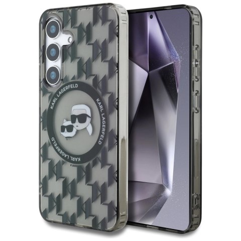 Etui Karl Lagerfeld Button Karl&Choupette Heads On KL Pattern MagSafe Samsung Galaxy S25 czarny