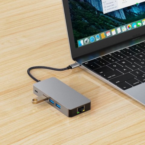 Adapter Tech-Protect HB05 HUB 9w1 USB-C + USB2.0 + USB3.0 + HDMI 4K 60HZ + SD / TF + PD100W + RJ45 - szary