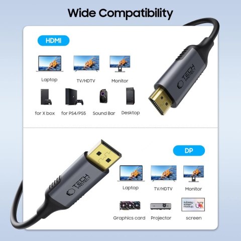 Kabel Tech-Protect UltraBoost DisplayPort / HDMI 2.0 4K 60Hz 2m - czarny