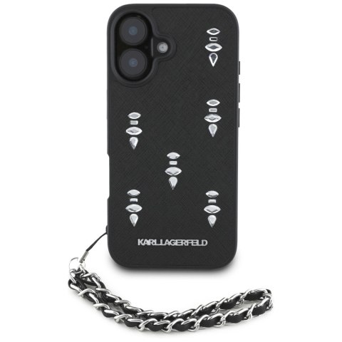 Etui Karl Lagerfeld Saffiano Crystals w/Chain na iPhone 16 - czarne