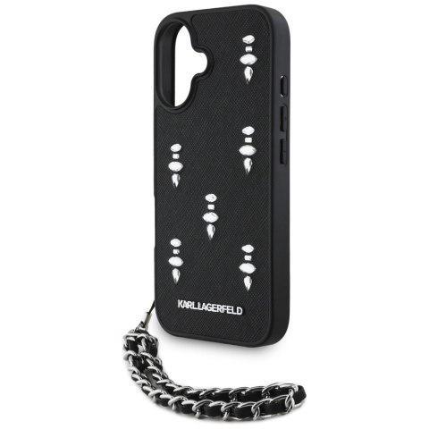 Etui Karl Lagerfeld Saffiano Crystals w/Chain na iPhone 16 - czarne