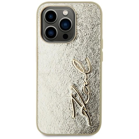 Etui Karl Lagerfeld Wrinkled Metal Signature na iPhone 15 Pro - złote